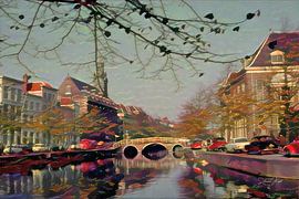 Rapenburg Leiden mit Nonnenbrug und Akademiegebäude von Slimme Kunst.nl