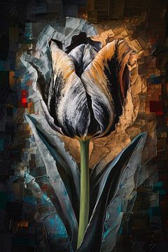 Motif expressionniste abstrait de tulipes en couleur sur De Muurdecoratie