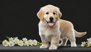 Porträt eines Golden Retriever Welpen isoliert auf schwarzem Hintergrund, ausgeschnitten