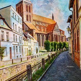 Die Wismarer Stadtkirche St. Nikolai im Aquarell Design von Holger Felix