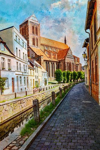 L'église Saint-Nicolas de Wismar, représentée dans un style aquarelle sur Holger Felix
