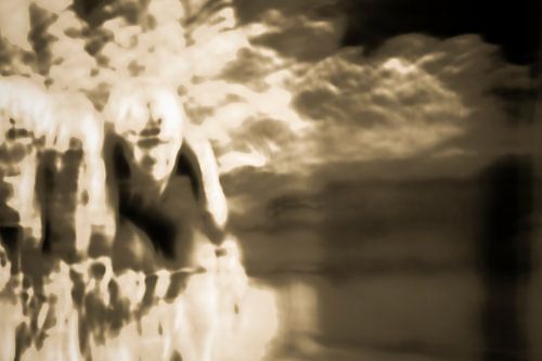 Chasing cycling peloton in sepia