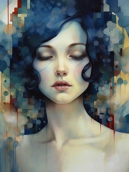 Meisje met blauw haar - 04 van Emel Tunaboylu by The Artcircle