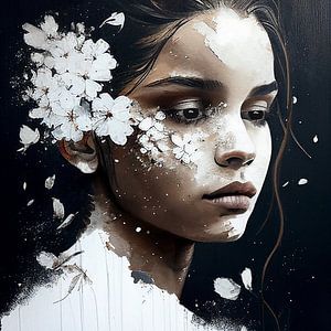 Girl with white flowers van Bianca ter Riet