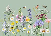 Veldbloemen natuur met vlinders en bijen