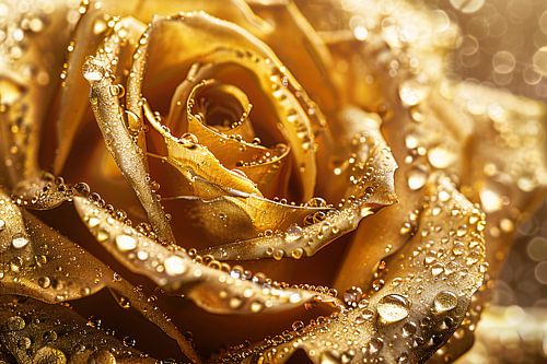 Gouden roos bedekt met glinsterende dauwdruppels