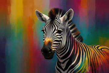 Abstracte kleurrijke zebra op canvas van De Muurdecoratie