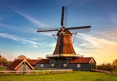 Bolwerksmolen at sunset, Deventer, Netherlands