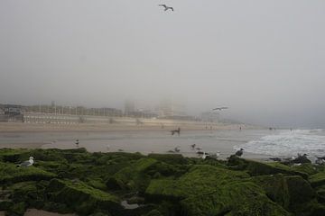 Westerland with beach in the deep fog on Sylt