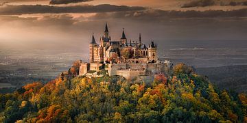 The stately Hohenzollern Castle in the golden autumn