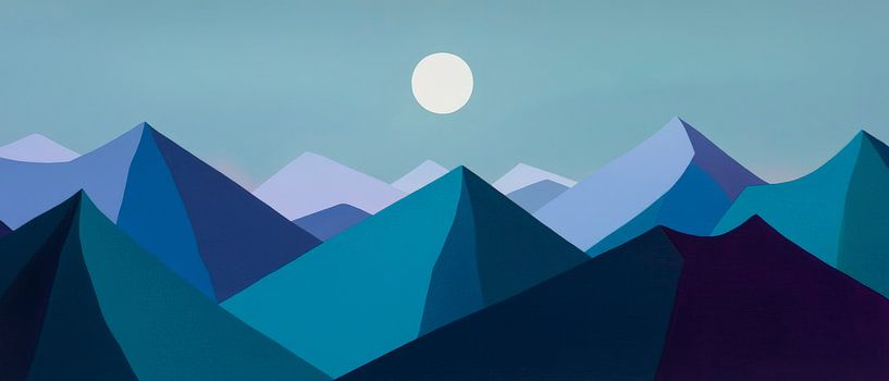 Mountain landscape under moonlight - Minimalist by Poster Art Shop