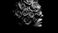Zwart-witte vrouw met rozenkroon - Elegant kunstschilderij van ButterflyPix thumbnail
