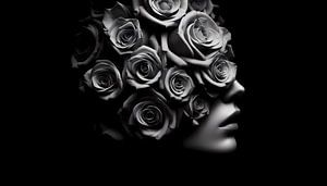 Femme en noir et blanc avec couronne de roses - Tableau d'art élégant