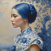 Een portret van een Delfts blauwe vrouw van Jolique Arte