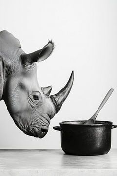 Neushoorn kookpot van Poster Art Shop