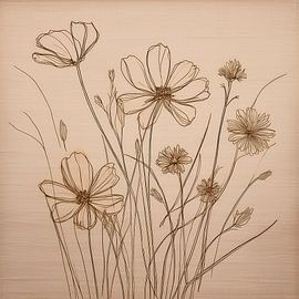 Botanische Illustration: Blumen auf Leinen Textur