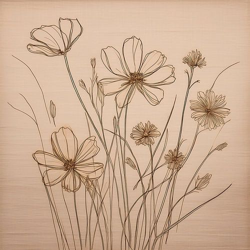 Botanische illustratie: Bloemen op linnen structuur