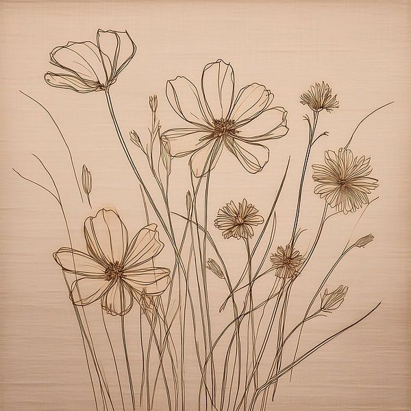 Botanische Illustration: Blumen auf Leinen Textur von Studio Pieternel