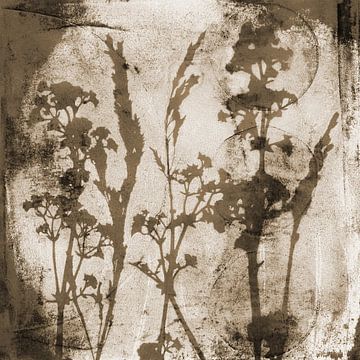 Abstract Retro Botanisch. Bloemen, planten en bladeren in beige en bruin van Dina Dankers