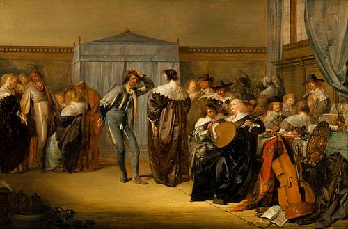 Vrolijk gezelschap met gemaskerde dansers, Pieter Codde