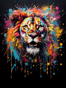 Lion in Colour Explosion by Jeff's Gallery