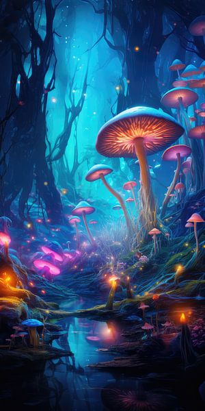 Magical fairytale forest with mushrooms by Art Bizarre