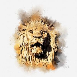 Löwenskulptur der Kettenbrücke Budapest Aquarell von Andreea Eva Herczegh