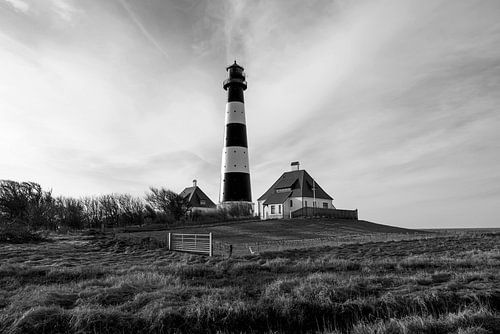 Vuurtoren Westerheversand - zwart-wit van Frank Herrmann