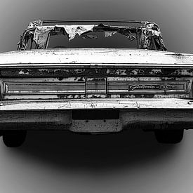 Ford Galaxy 500 Convertible - in black and white - on gray by Ton van Waard - Pro-Moois