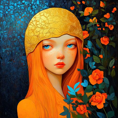 Blumen Frau | Orange Blumen Portrait