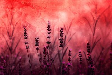 Silhouetten van lavendel tegen rode achtergrond van Art & Soul Creations