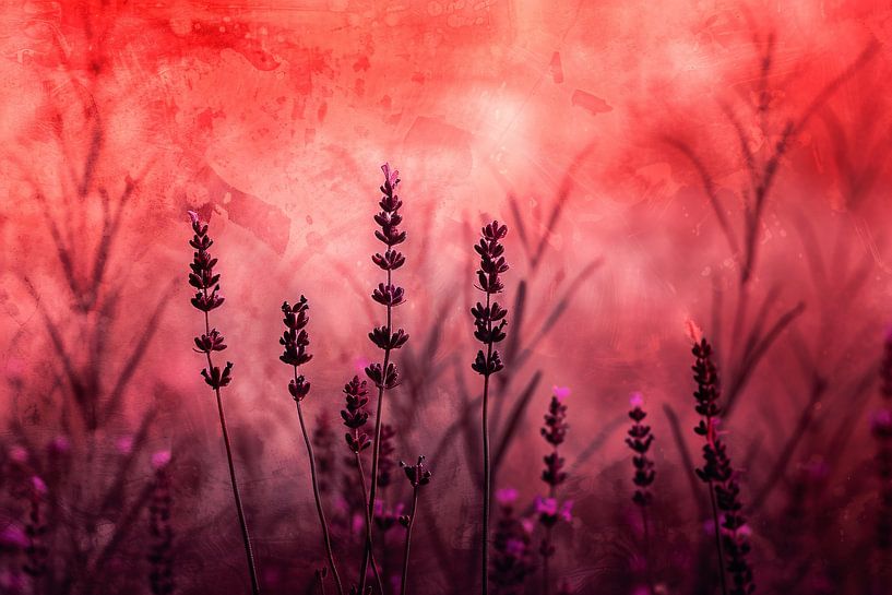 Silhouetten von Lavendel vor rotem Hintergrund von Art & Soul Creations