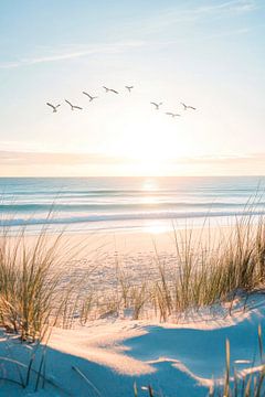 Strandzon boven zee van Poster Art Shop