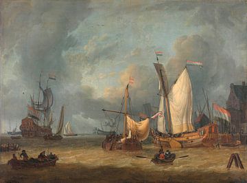 Ships in the Harbor in a Stiff Breeze, Jan Claesz. Rietschoof