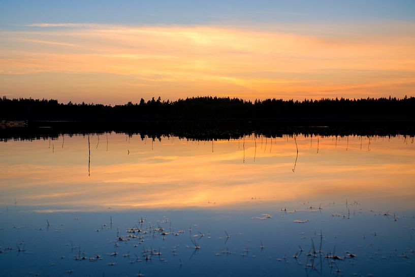 Zonsondergang bij het meer in Zweden van Martin Köbsch