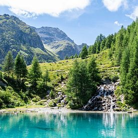 Klein helder blauw meertje in de bergen van Zwitserland van MaxDijk Fotografie shop