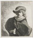 Autoportrait avec chapeau à bord mou et cape brodée, Rembrandt van Rijn par Ed z'n Schets Aperçu