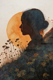 Woman stares into the setting sun