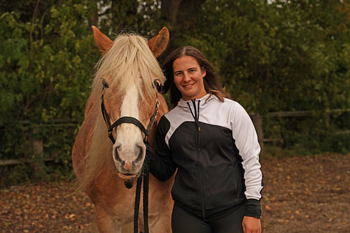 Fotoshoot met lichtbruine Haflinger met beige manen