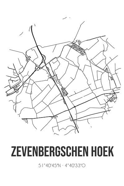 Zevenbergschen Hoek (North Brabant) | Map | Black and White by Prints of Place