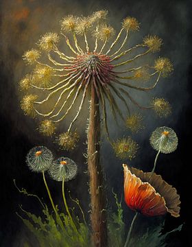 groote berenklauw met papaver en paardenbloem van Bianca van Dijk