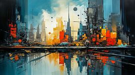 Arrière-plan coloré avec une ville commerçante abstraite