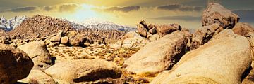 Panorama granite rocks in the Alabama Hills California USA at sunset by Dieter Walther
