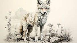 dessin à la plume d'un loup sur Gelissen Artworks