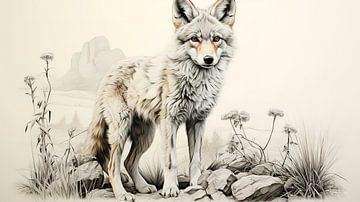 pentekening van een wolf van Gelissen Artworks