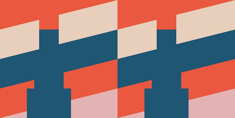 Geometrische Landschaft in Retro-Farben. Moderne abstrakte minimalistische Kunst III von Dina Dankers