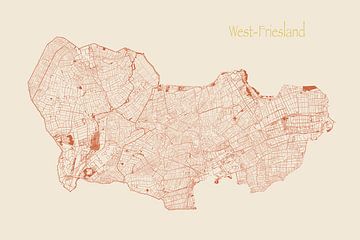 Waterkaart van West-Friesland in Terracotta stijl van Maps Are Art