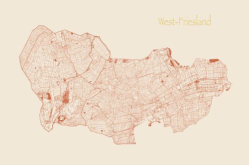 Waterkaart van West-Friesland in Terracotta stijl