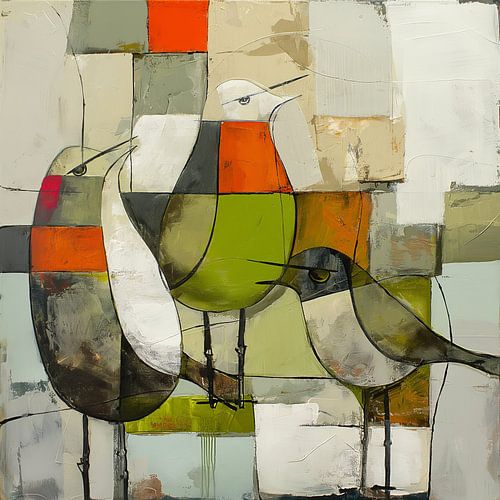 Bird meeting, abstracte vogels van Mel Digital Art
