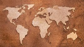 Weltkarte auf Holzfaserpapier mit Van-Dijck-Braun-Pigment | Aquarellbild von WeltkartenShop